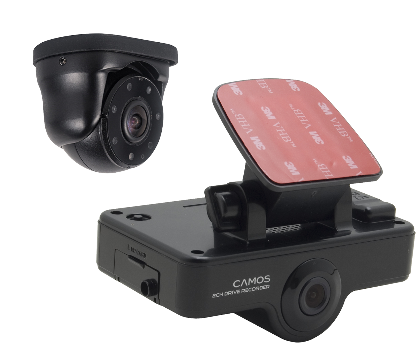 DVR-220BB2 Dash Cam parabrezza, 2 telecamere HD (1 frontale integrata + 1  micro dome interna/esterna mobile), SD Card Camos Italia